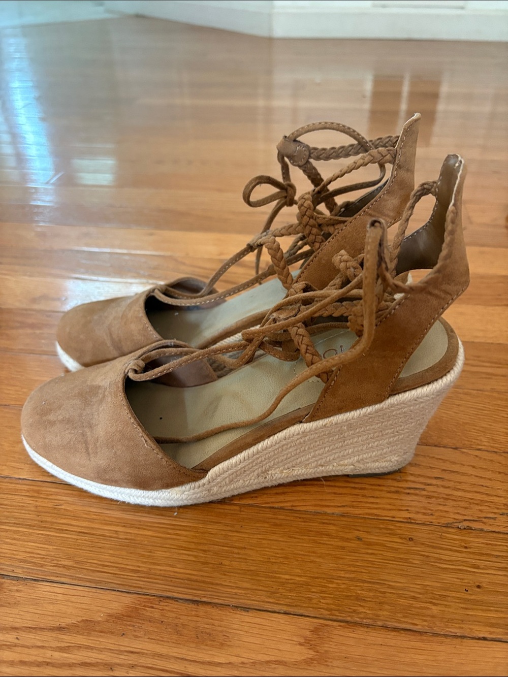 me too Brown Suede Lace-Up Espadrille Wedges
